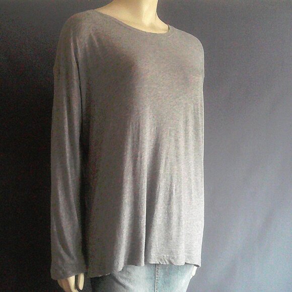 Eskandar Gray Pima Cotton Knit Long Sleeve Tee Top One Size - Picture 4 of 7